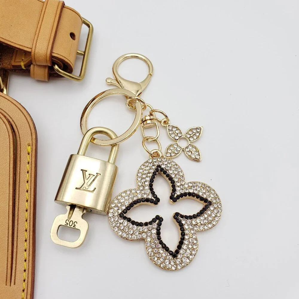 Authentic Louis Vuitton Luggage Nametag and Gold Padlock with Unbranded Keycharm